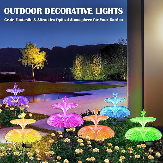 exciting Lives Solar Jellyfish Lamp Set of 2 - Jellyfish and Star Solar Flower Lights for Christmas Day, New Year, Diwali, for Outdoor, Garden Decor, Gifts for Women, Wife, Girlfriend
