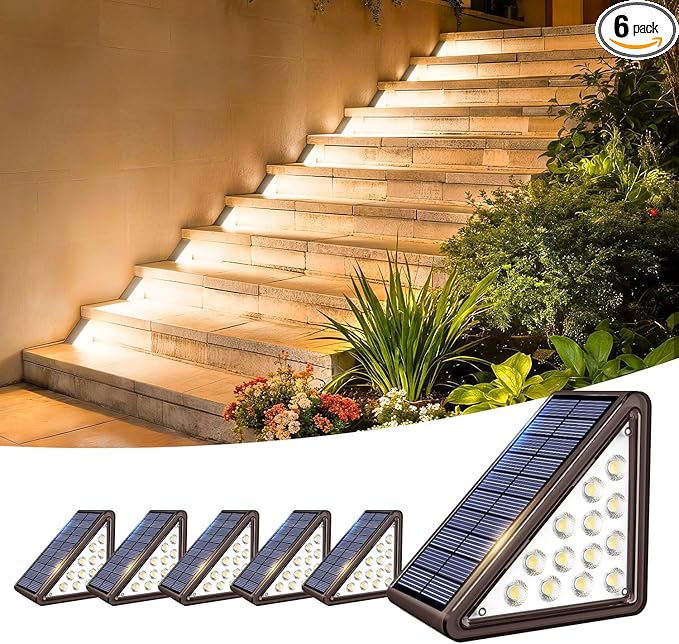 Brown Solar Step Light Outdoor Stair Lights, Deck Lights Outdoor Powered IP65 Waterproof, 3000K Warm White Solar Outdoor Step Light, Decor for Stair, Deck, Step,Porch and Outside Patio,6 Pack