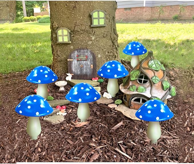 6-Pack Blue Solar Garden Lights, Solar Powered Mushroom Stake Lights for Outdoor Yard Decor, Waterproof Garden Ornaments for Backyard Lawn Deck Landscape Fence Christmas Halloween Decorations