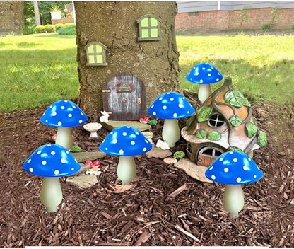 6-Pack Blue Solar Garden Lights, Solar Powered Mushroom Stake Lights for Outdoor Yard Decor, Waterproof Garden Ornaments for Backyard Lawn Deck Landscape Fence Christmas Halloween Decorations