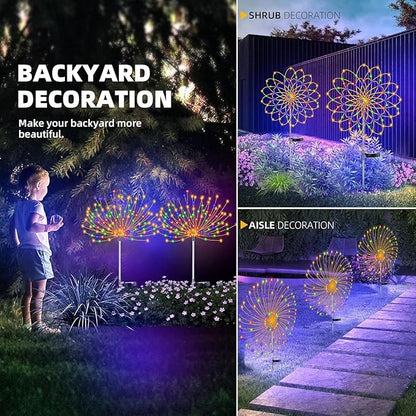2 PCS Solar Firework Light, Outdoor Solar Garden Decorative Lights 120 LED Powered 40 Copper Wires String DIY Landscape Light for Pathway (Multi-Color)