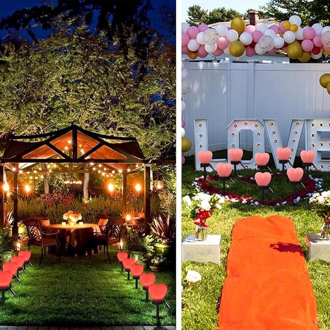Valentines Day Red Heart Solar Lights Outdoor, 2Pcs Waterproof Valentines Day Solar Garden Light LED Heart Lights Wedding Decorations for Yard Walkway Outside (Pink)