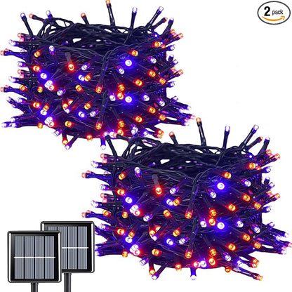 QITONG Orange and Purple Solar String Lights, 2 Pack Each 66ft 200 LED Halloween String Lights Outdoor Waterproof, 8 Modes Christmas Solar Light