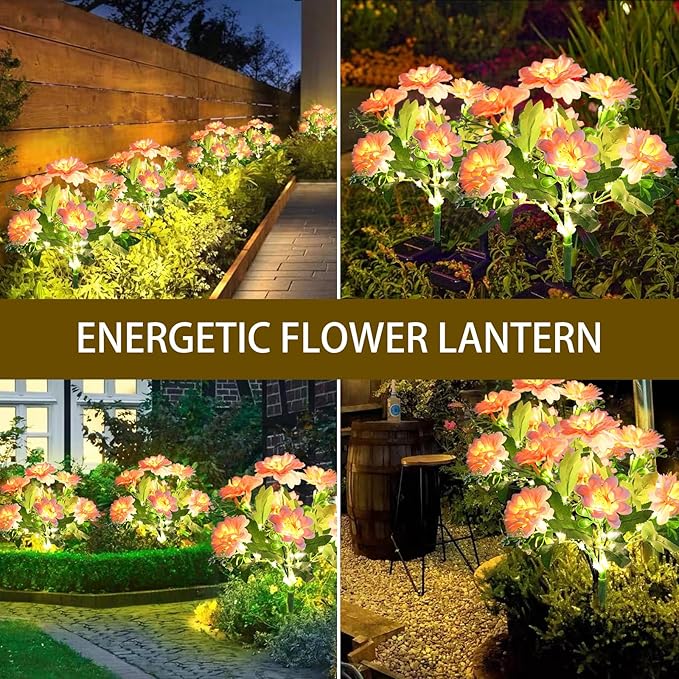Solar Lights Outdoor Waterproof, 2 Pack Solar Garden Lights with 14 Realistic Dahlias/Zinnia, Garden Decor for Outside, Solar Powered Outdoor Lights for Yard, Garden Decorations, Patio Decor