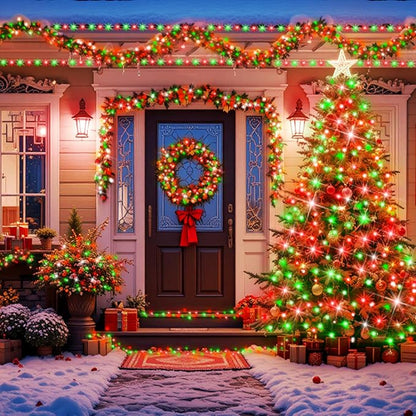 XURISEN 551FT 1400 LED Christmas Lights Outdoor Green Wire String Lights 8 Modes with Timer Memory Waterproof Fairy Light Plug in for Xmas Tree Wedding Yard Party Holiday Decorations(Red+Green)