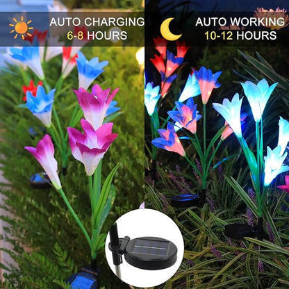 Garden 4 Pack LED Solar Flower Lights with More Realistic Lily Flowers Solar Garden Lights Outdoor Waterproof for Yard Patio Lawn Pathway Walkway Decoration 4-Pack Yellow & Pink & Blue & White Combo