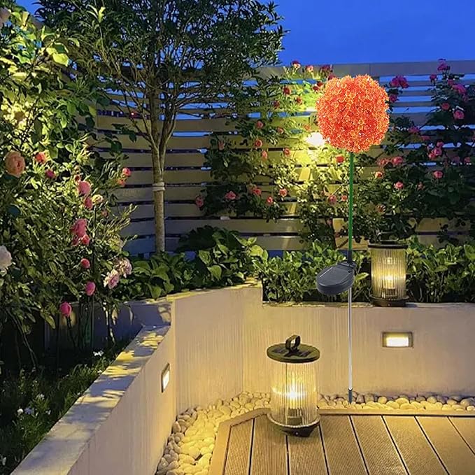 Solar Garden Lights, Solar Flower Lights, Solar Ball Light Outdoor Waterproof Garden Flower Spot Light Decorative for Courtyard (Orange)