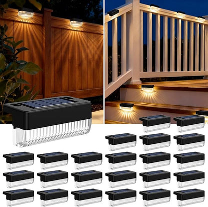Solar Deck Lights Outdoor 24 Packs, Solar Powered LED Step Lights Waterproof Outdoor for Deck, Step, Fence, Wall, Patio, Yard, Pool, Pathway and Stairs (Warm White)
