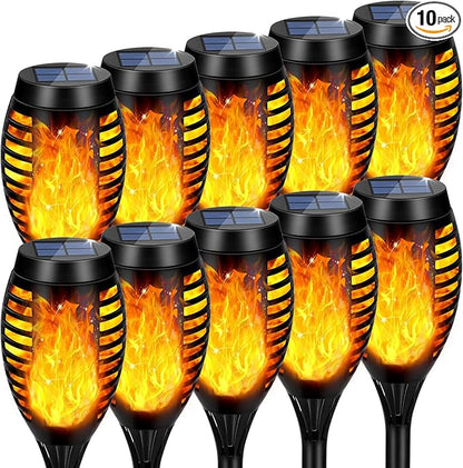 Solar Lights Outdoor, Upgraded 10 Pack Solar Torch Lights Outdoor Flickering Flame for Garden Decor, Waterproof Outdoor Lights Solar Powered, Tiki Torches for Outside Yard Patio Pathway Decor