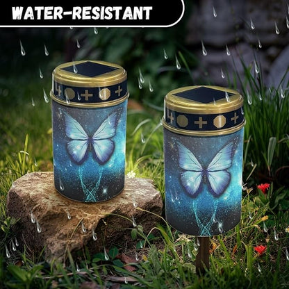 Butterfly Galaxy Solar for Cemetery Grave Memorial Stake Solar Lights Waterproof Outdoor Garden Stake Solar Cemetery Cross for Grave Yard Decorations