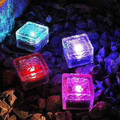 Solar Ice Cube Lights - Solar Brick Light LED Landscape Light Crystal Brick Light Outdoor Path Lights Waterproof for Outdoor Garden Patio Yard Lawn Pool Decoration (Red, 2pcs)