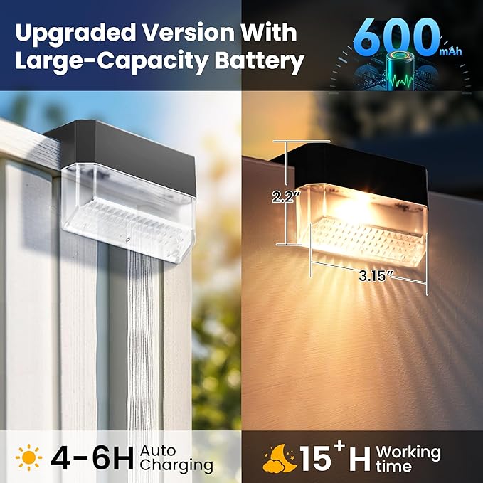 SOLPEX Solar Deck Lights Outdoor,Solar Fence Lights Waterproof Led Light for Outdoor Stairs,Step,Patio,Yard,Garden,Balcony and Porch,8 Pack Shell-Like Light Spots(Black Shell,Warm White&RGB)