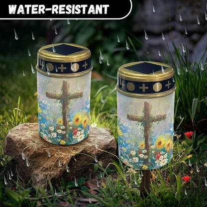 ZOUTAIRONG Solar Cross for Cemetery Grave Solar Garden Lights Solar Lights Outdoor Waterproof Powered Solar Pathway Lights Outdoor Cemetery Solar Lights for Grave 4 Pack Solar Lights