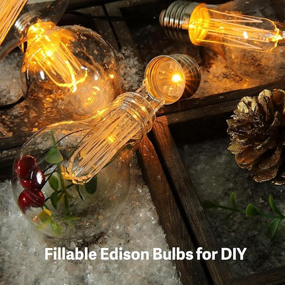 Battery Operated Edison Lights Outdoor String with Timer, 6.56 Ft String of 10 A19 Edison Bulbs, Short Battery Powered Waterproof Plastic String Lights for Hanging Patio Garden (White Cord)