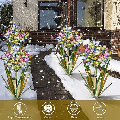 Homight Solar Metal Agave Butterfly Flower Stick Garden Sculpture Outdoor Gift Solar Garden Christmas Lights Swaying Butterfly Sunflower Garden Lights Solar Outdoor Statues (3 PCS Light Green)