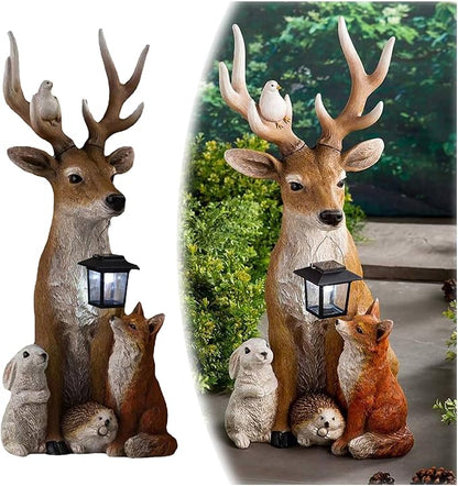 Creative Deer Rabbit Hedgehog Wolf Modeling Sculpture Lights, Small Animal Solar Resin Sculpture Lamp, Outdoor Solar Statue Lamps, Waterproof Energy Saving for Garden Lawn Yard Decoration (Brown)