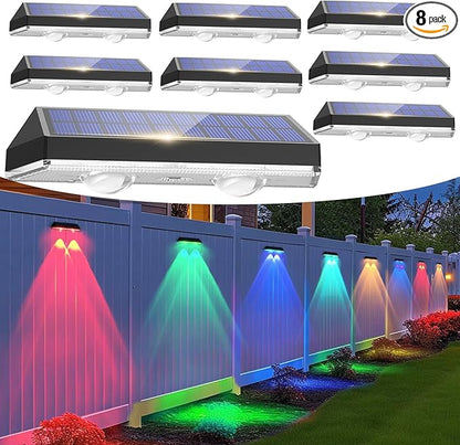Solar Fence Lights Outdoor Waterproof Led RGB Color Changing Solar Outdoor Lights, Fence Solar Powered Light for Outside, Backyard, Wall, Patio, Deck Railing, Stair (8 Pack)