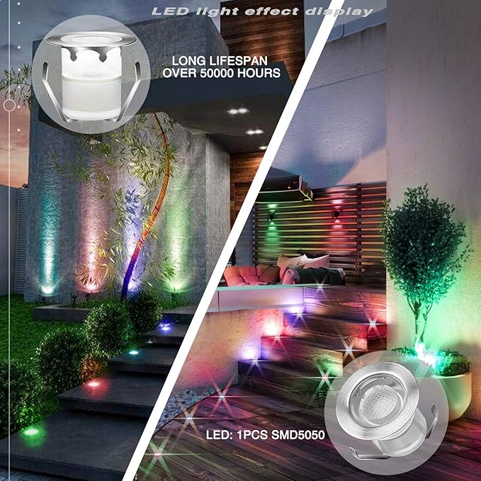 30Pcs LED Deck Light Kit 0.1W-0.3W Low Voltage RGB Outdoor Lighting 6Lm IP67 Waterproof Outdoor Black Border Step | Lumora