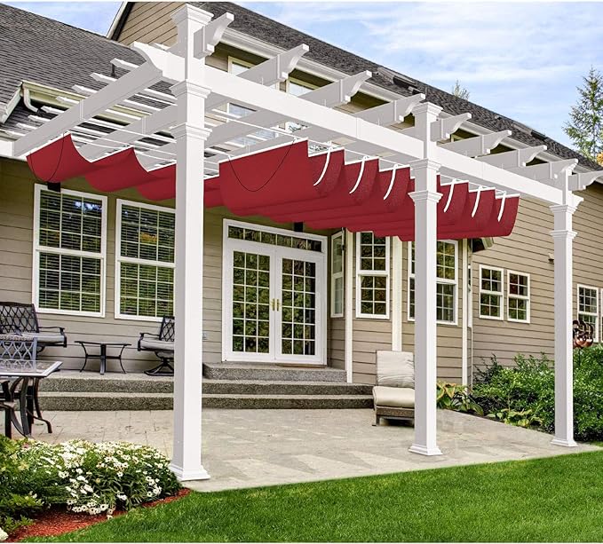 Windscreen4less 4' x 10' Waterproof Retractable Sun Shade Canopy Cover Sliding Wave Shade Sail for Pergola Patio Deck Yard Gazebo Outdoor (Red)