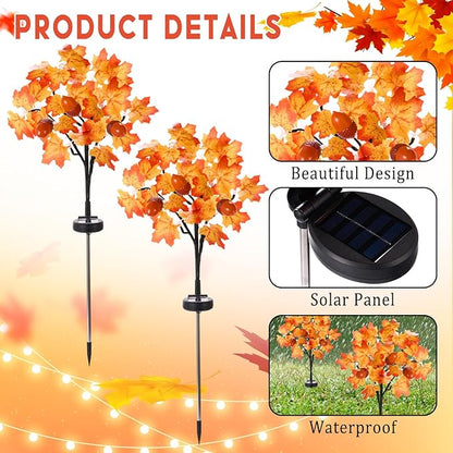 Capoda 2 Pack Fall Solar Lights Decorations Maple Leaf Led Outdoor Waterproof Solar Lights Decor for Autumn Thanksgiving Harvest Party Outside Home Yard Garden Porch Pathway Decor Supplies
