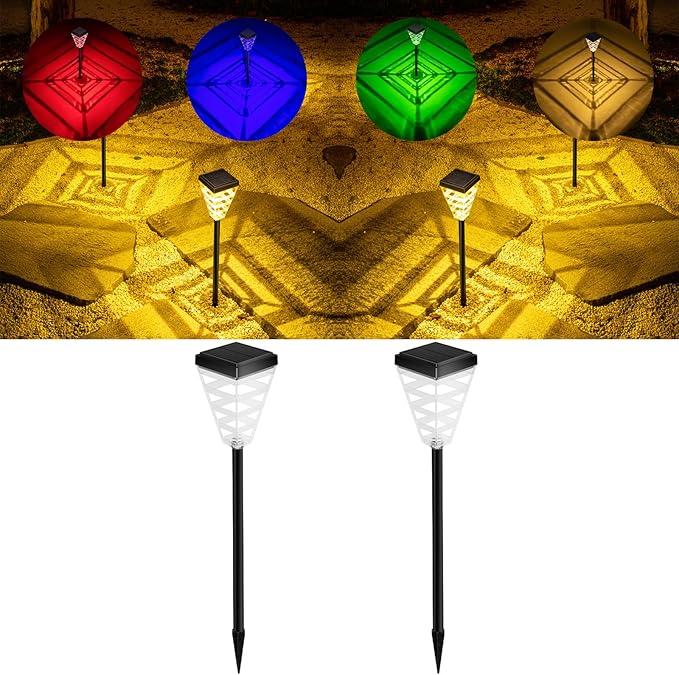 Solar Pathway Lights Outdoor IP65 Waterproof Landscape Lights with 5 Modes Warm White+RGB Color Changing for Yard, Backyard Driveway Walkway Lawn (RGB&Warm Light-3, 2pack)