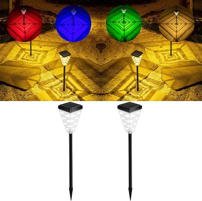 Solar Pathway Lights Outdoor IP65 Waterproof Landscape Lights with 5 Modes Warm White+RGB Color Changing for Yard, Backyard Driveway Walkway Lawn (RGB&Warm Light-3, 2pack)
