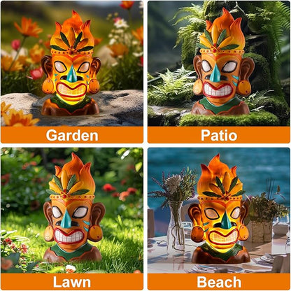 WINTS Solar Tiki Statue,Outdoor Tiki Statue with Solar Light,Flickering Flame Tiki Decor for Bar Yard Garden Patio Decoration -10 x 6 x 4.1 Inches