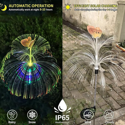 2 Packs of LED Solar Double-Layer Jellyfish Butterfly Lights, Seven Color Gradient Outdoor Courtyard Decoration, Wireless Dusk to Dawn Waterproof Garden Road Landscape Lights