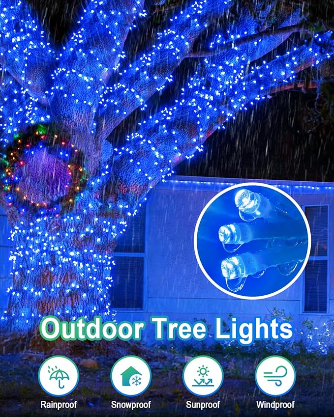 355FT 900 LED Blue Christmas Lights, Extra Long Outdoor String Lights Waterproof, Timer & Memory, 8 Modes Dimmable Plug in Fairy Lights for Outside Tree Wedding Patry Holiday Decorations