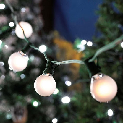 G50 Patio String Lights with 25 Frosted Globe Bulbs – Outdoor String Lights – Market Bistro Café Hanging String Lights – Patio Garden Umbrella Globe Lights - Green Wire - 25 Feet