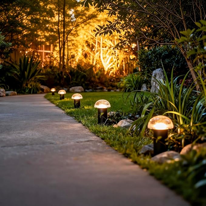 VENUS MANUFACTURING 24Pack LED Landscape Lighting Low Voltage Pathway Lights Outdoor 1.5W 35 Lumen Mushroom Lights Weatherproof Path Lights for Garden, Yard, Walkway, Path, Warm White, 3000K