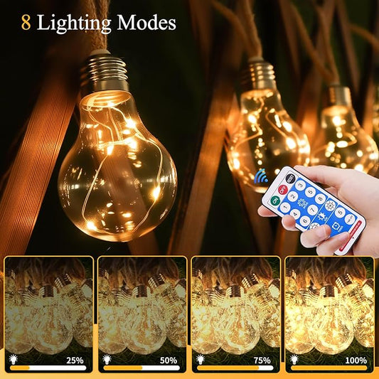 Solar Outdoor Garden Twine String Lights,LED Patio Lights with Solar/USB Dual Power Supply Design, With 20 Shatterproof Edison Bulbs, Perfect for Fence Decor, Patio Gazebo,Wedding Party Outdoor Decor