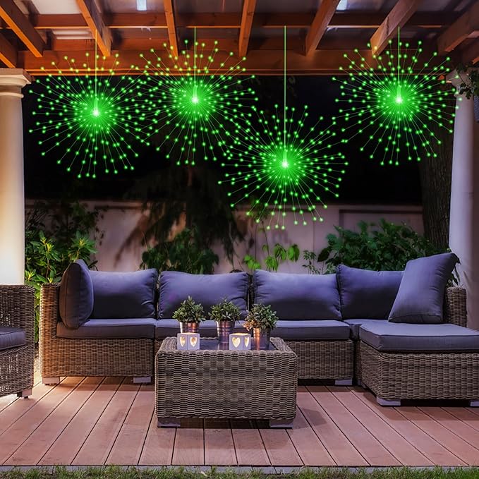 2 Pack Starburst Sphere Lights,200 LLED Firework Lights, 8 Modes Dimmable Remote Control Waterproof Hanging Fairy Light, Copper Wire Light for Patio Parties Christmas (Green)