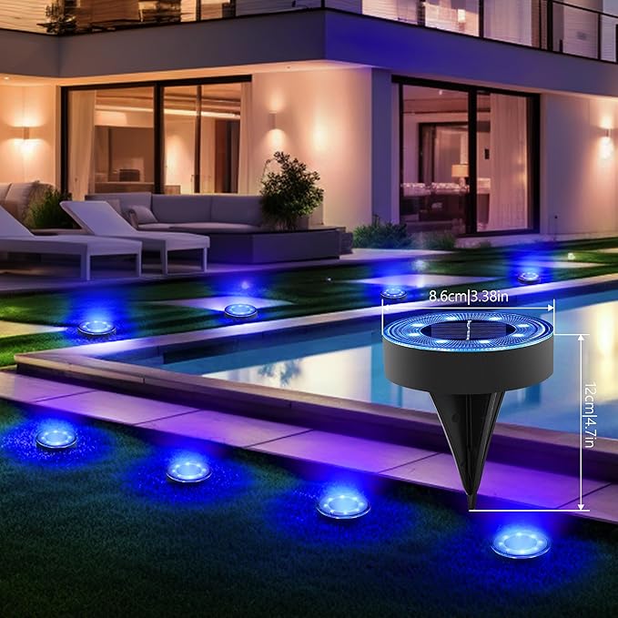 Joomer Solar Ground Lights, 4 Pack 8 LED Solar Lights Outdoor Waterproof IP68 Disc Light Landscape Lighting Garden | Lumora