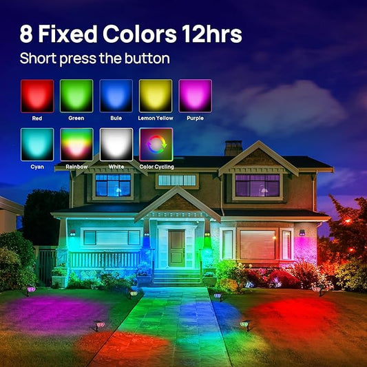 Consciot Solar Spot Lights Outdoor, Halloween Decorations 22 LEDs IP67 Waterproof Color Changing Solar Outdoor Lights, 8 Colors, 2-in-1 Adjustable Wall Lights for Garden Yard Pathway, 4 Pack (RGB)