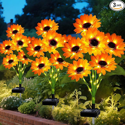 Solar Sunflower Lights Outdoor Garden Decor, Solar Flowers Lights with 18 Sunflowers, Waterproof Fall Decor Stake Decorative Light Auto ON/Off for Garden Yard Patio Backyard, Gift for Women (3 Pack)