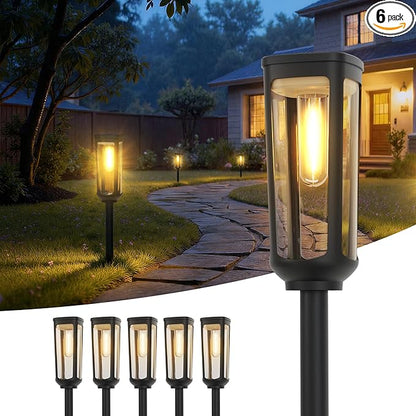 Solar Pathway Lights Outdoor,6 Pack Warm Garden Lights Solar Powered Waterproof IP65,Auto On/Off Outdoor Light for Lawn Patio Walkway Driveway Decor Landscape Lighting