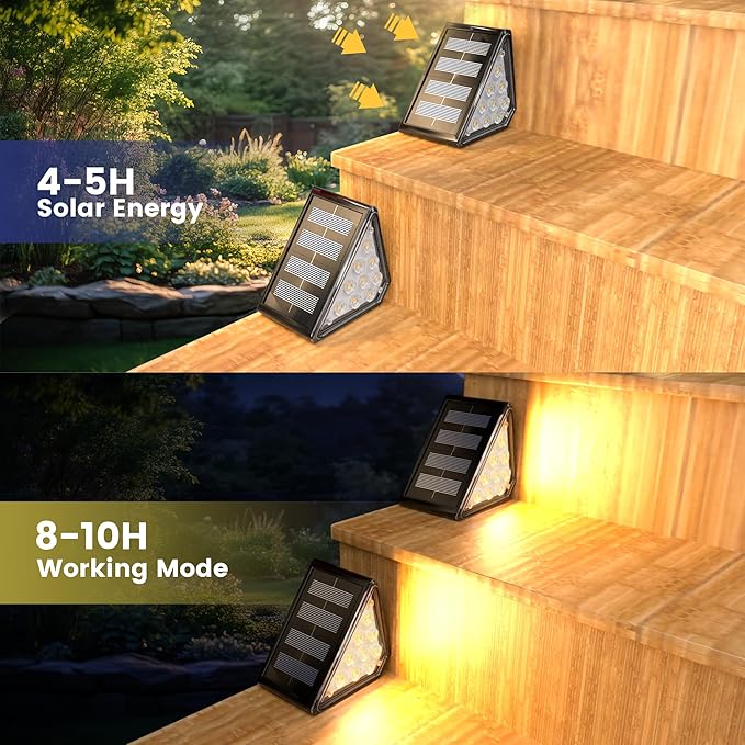 LED Solar Step Lights Outdoor, IP67 Waterproof, Auto On/Off, Solar Decoration Lights Perfect Fit for Stair Corners - Decor & Safety Lighting for Deck, Yard, Patio, Porch (16 Pack)