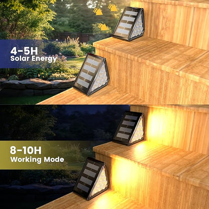 LED Solar Step Lights Outdoor, IP67 Waterproof, Auto On/Off, Solar Decoration Lights Perfect Fit for Stair Corners - Decor & Safety Lighting for Deck, Yard, Patio, Porch (16 Pack)