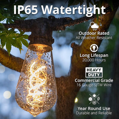 Wintergreen Lighting 15' FlexFilament LED ST64 Edison Patio Lights, Commercial Grade LED Patio Lights, 10 LED Filament Bulbs, 18" Spacing Outdoor Patio Lights