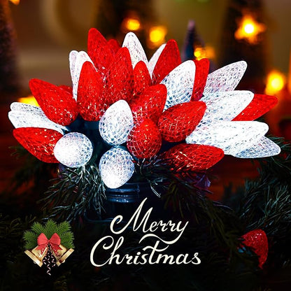 HAYATA Christmas Red White 50 LED Strawberry String Light - Fairy Xmas Decor Lighting for Outdoor, Indoor, Patio, Party, Home, Wreath, Garland, Christmas Tree Decoration. (C9-Red White)