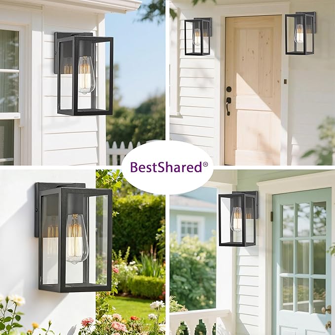 Bestshared Exterior Wall Light, Outdoor Wall Lantern, Exterior Mount Lighting Fixture, Outside Lamp for Porch, Entryway, Garage (Black, 4 Pack)