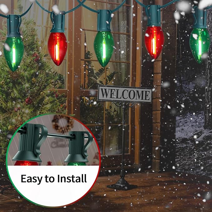 25FT C7 Christmas Lights Outdoor, Red Green Classic 2-Color LED String Lights for Roof, Fence, Tree, Traditional | Lumora