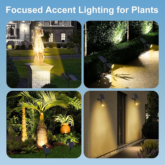 Solar Spot Lights Outdoor, 4 Modes/1 Pack Solar Spotlights Waterproof, 180° Adjustable Powered Landscape Lights | Lumora