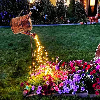 Solar Watering Can with Cascading Lights Solar Waterfall Lights Outdoor Yard Decoration Waterproof Enchanted Watering Can for Fairy Garden Lawn Path Yard Patio Art Romantic Atmosphere
