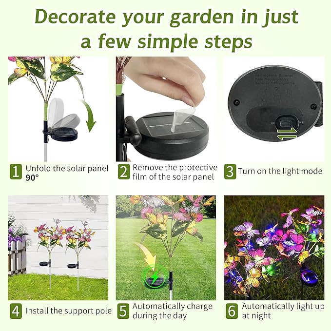 Solar Lights Outdoor,2 Pack Blooming Butterfly Decorations Flowers,Outdoor Waterproof Landscape Lights for Yard Patio Lawn Garden Decor,Gifts for Women Mother's Day