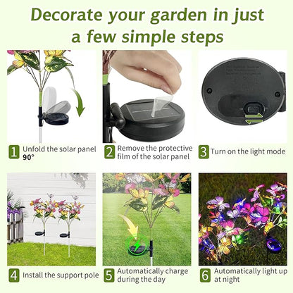 Solar Lights Outdoor,2 Pack Blooming Butterfly Decorations Flowers,Outdoor Waterproof Landscape Lights for Yard Patio Lawn Garden Decor,Gifts for Women Mother's Day