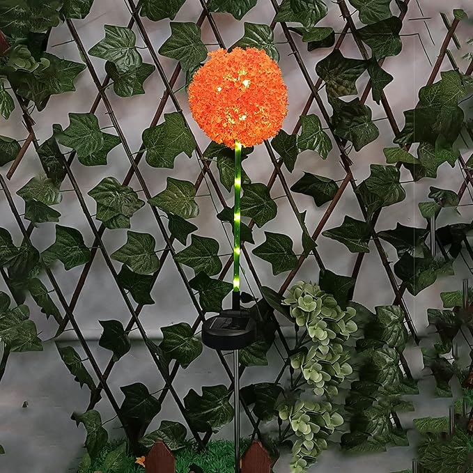 Solar Garden Lights, Solar Flower Lights, Solar Ball Light Outdoor Waterproof Garden Flower Spot Light Decorative for Courtyard (Orange)