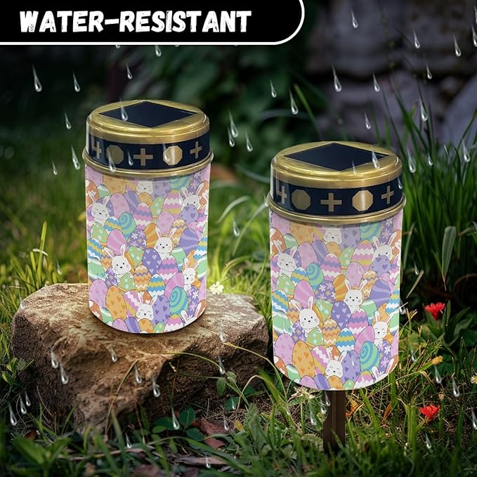 Cemetery Lights - Outdoor Grave Decoration Lanterns and Rabbits - Solar Garden Stake Lights - Flameless, Warm White, Waterproof