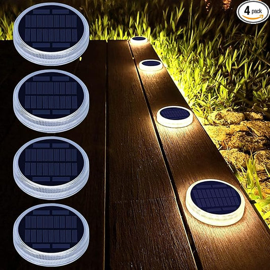 Lacasa Solar Deck Lights, Driveway Walkway Dock Light Solar Powered Outdoor Waterproof Stair Step Pathway Ground LED Lamp for Backyard Patio Garden, Auto On/Off - Warm White - 4 Pack